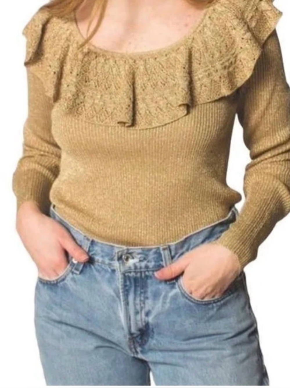 LAUREN RALPH LAUREN Silk Blend Ruffle Neck Long Sleeve Sweater Size XL
